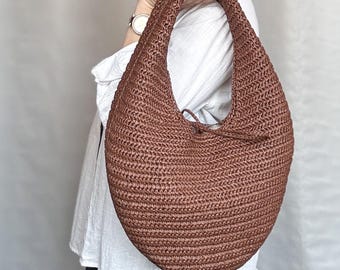 Natural Raffia Small Hobo Bag | Straw Shoulder Circle Bag | Lightweight Summer Purse