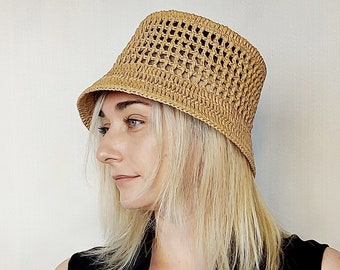 Custom Crochet Bucket Hat - Mesh Raffia Sun Hat - Perfect Summer Beach Accessory for Men and Women