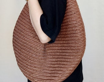 The Medium Hobo Bag of Natural Raffia, Straw Shoulder Bag, Crescent Shape bag, slouchy form