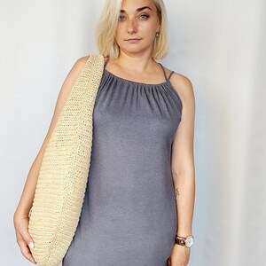 Large Hobo Bag of Natural Raffia, Straw Shoulder Bag, Crescent Shape bag, slouchy form image 3