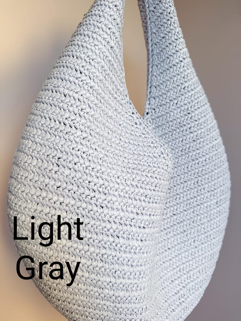 The Medium Hobo Bag of Natural Raffia, Straw Shoulder Bag, Crescent Shape bag, slouchy form Light Gray