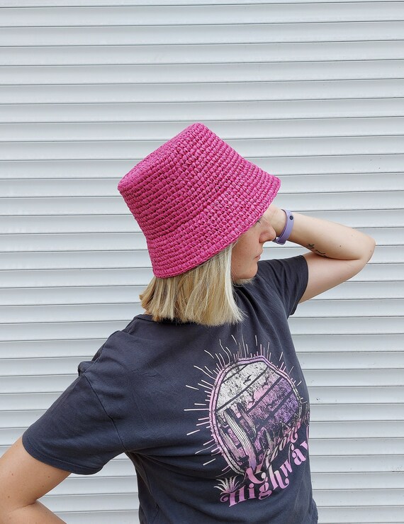 TRINA TURK Woven Hot Pink Straw Crochet Bucket Hat Womens One Size Fits Most Palo Bucket - Trina Turk – San Diego Hat Company main image 2