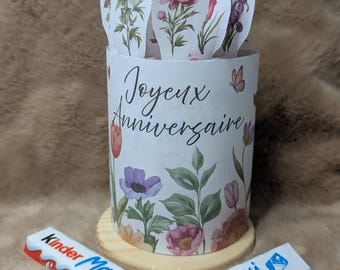 Banderoles imprimable pour Kinder Maxi/Duplo, Joyeux Anniversaire thème floral, prêt à imprimer