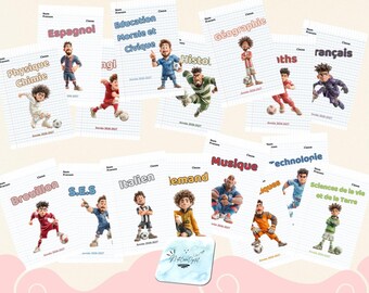 Pack 16 Pages de garde football collège/lycée à imprimer, designs Football, rentrée scolaire foot, PDF A4, année 2026-2027