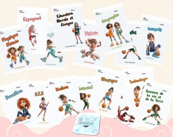 Pack 16 Pages de garde collège/lycée à imprimer, designs filles Basketball, rentrée scolaire foot, PDF A4, année 2026-2027
