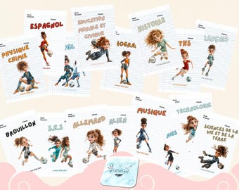 Pack 16 Pages de garde football féminin collège/lycée à imprimer, designs Football, rentrée scolaire foot, PDF A4, année 2026-2027