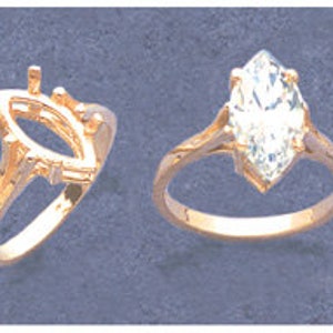 Solid Sterling Silver or 14kt Gold 10X5-20x10 Marquise Pre-Notched Blank Ring Size 5-8 setting 163-497/143-497