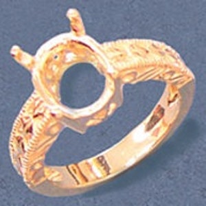 Solid Sterling Silver or 14kt Gold 7x5-18x13 Oval blank Engraved Shank Ladies Ring setting Size 7, 163-831/143-831