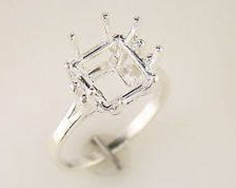 Sterling Silver or 14kt Gold 5-12mm Square 8 Prong Pre-Notched Blank Ring Size 7 shank setting 163-845/143-845