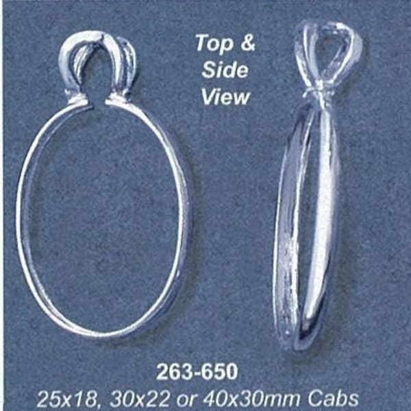 Solid Sterling Silver or Gold Plated 25x18-40x30 Oval Cab (Cabochon) Pendant Setting, Grabber Pendant, Bezel set Pendant, 263-650