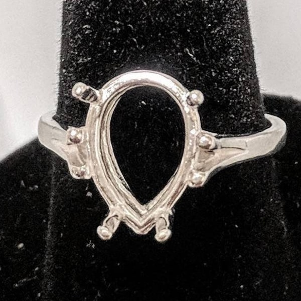 Solid Sterling Silver 7x5-20X15 Pear 4 Prong blank Ring shank setting Ring Size 5, 6, 7, 8 163-499
