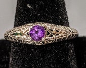 Engraved Heart Ring with Natural Gemstones, Sterling Silver, Garnet, Amethyst, Citrine, Peridot, Topaz, Custom Made, Gifts for Her 163-826