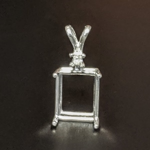 Solid Sterling Silver or 14kt White or Yellow Gold 6x4-22x16 Emerald Cut Pendant Setting with Accents, New, Made in USA 161-021/141-021