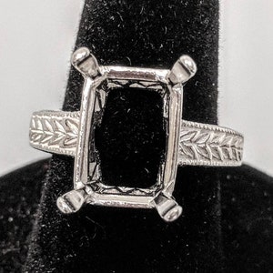 Sterling Silver or 14kt Gold 7x5-18x13 Emerald Cut Engraved Pre-Notched Blank Ring Size 7 setting 163-832/143-832