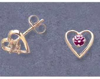 Solid Sterling Silver or 14kt Gold 1 Set (2 pieces) 2-3mm Round Birthstone Heart Earrings, Setting, 162-095/142-095