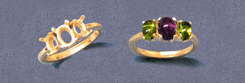 Solid Sterling Silver or 14kt White or Yellow Gold 6x4-10x8 Oval w Oval Accents blank Pre-Notched Ring setting Size 8 163-551143-551