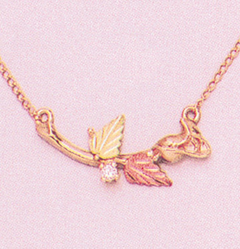 Red and Green Leaves Includes 18 Chain Rose Two Leaves Pendant With Natural Diamond Accent 641-916644-916 Solid 10kt Three Tone