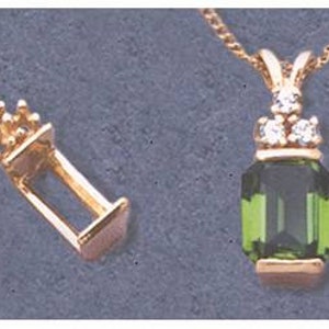 Solid Sterling Silver or 14kt Gold 7mm-14mm Medium Tourmaline Cut Pendant with 3 Accents Settin, Made in USA 161-343/141-343