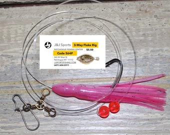 Fluke Rigs- 3 Way Fluke Rig with Teaser (Pink)- fishing rigs saltwater-Set Of 3