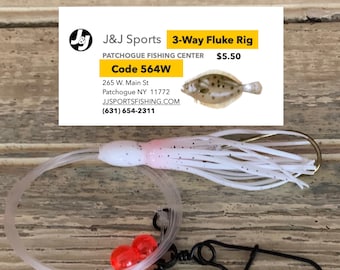 Fluke Rigs- 3 Way Fluke Rig with Teaser (White)- fishing rigs saltwater-Set Of 3