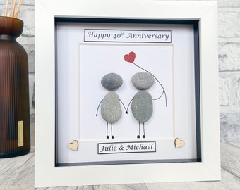 40th Wedding Anniversary gifts, Ruby Wedding anniversary, Personalised Anniversary gift, Pebble Art Anniversary gifts, Handmade Forty Years