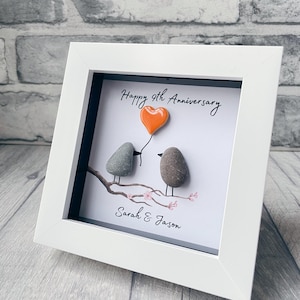 9th Anniversary, Personalised 9th Wedding Anniversary Gifts, Pottery Anniversary Gifts, Mr and Mrs Gifts Pebble Art Keepsake Married Frame