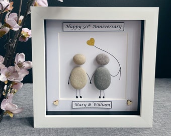 50th Wedding Anniversary gift, Golden Wedding Anniversary, Personalised Anniversary gift, Anniversary Pebble Art, Fifty Years Handmade Gift