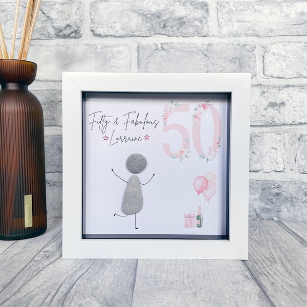 Personalised Birthday Gift for Her, Birthday Gift for Women, 21st 30th 40th 50th 60th 70th 80th Handmade Pebble Art Picture Best Friend Gift