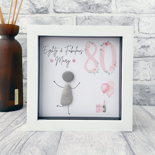 80th Birthday Gifts for Women, Nan Gifts, Unusual Birthday Gifts for Her, April Birthday Gifts for Her, Pebble Art 80th Personalised Gift