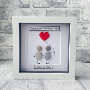 40th Wedding Anniversary gift, Ruby Wedding Anniversary Gifts, Personalised Anniversary gift, Handmade Pebble Art Forty Years Crochet Heart