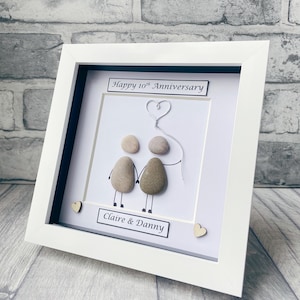 10 Year Anniversary, 10th Wedding Anniversary Gift, Tin Anniversary Gift, Gifts for Couples, Personalised Pebble Art, Mr and Mrs Couple Gift