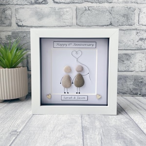 6th Wedding Anniversary Gift, 6th Anniversary Gift, Iron Anniversary Pebble Picture, Gifts for Husband and Wife, Personalised Handmade Gift