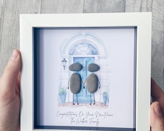 Personalised New Home Gift, Pebble Art Home Family Gift, Housewarming Gift, Moving Home Picture Frame, Pebble Art Family First Home Frame