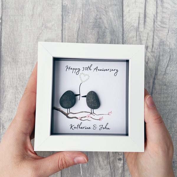 30th Wedding Anniversary Gift, Pearl Anniversary Gifts, Mr and Mrs Couples Gift, Personalised Anniversary Pebble Picture, Gifts for Husband