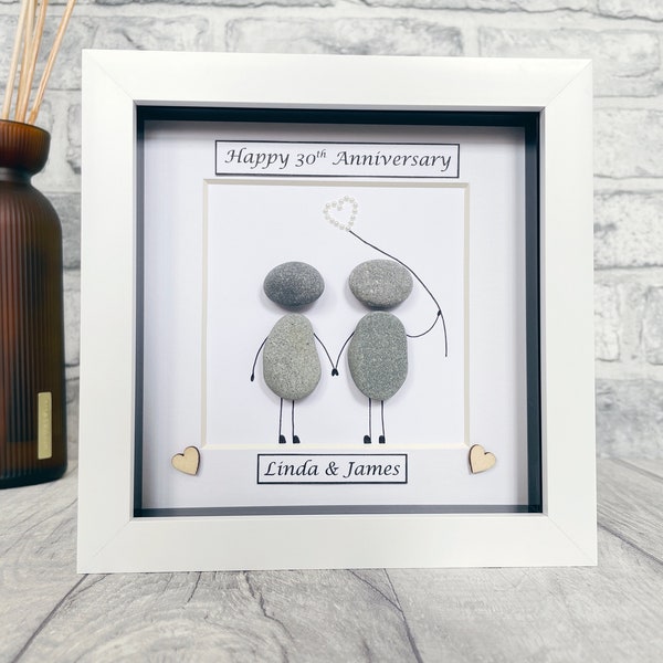 30th Wedding Anniversary gift, Pearl Wedding Anniversary, Personalised Anniversary gift, Pebble Art Anniversary, Thirty Years handmade gift