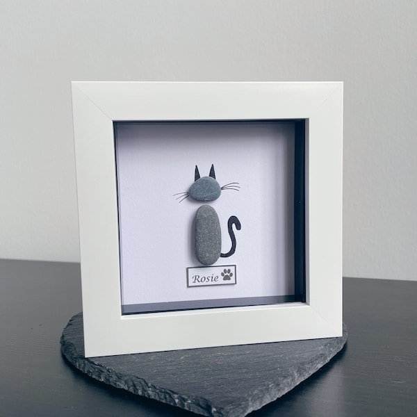 Personalised Gift for Cat Lover, Unusual Gifts for Women, Nan Gifts, Pebble Art Cats, Cat Portrait, Cat Memorial Gift, 60th Birthday Women