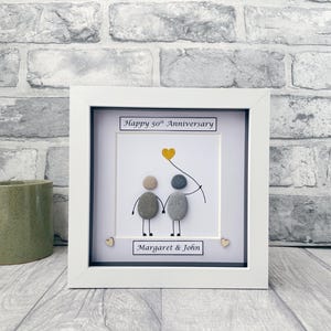 50th Wedding Anniversary gift, Golden Wedding Anniversary, Personalised Anniversary gift, Anniversary Pebble Art, Fifty Years Handmade Gift