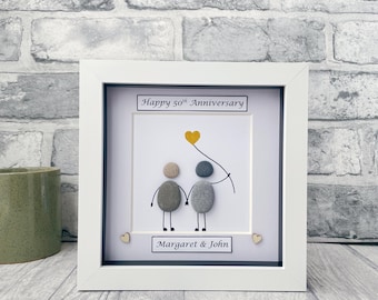 50th Wedding Anniversary gift, Golden Wedding Anniversary, Personalised Anniversary gift, Anniversary Pebble Art, Fifty Years Handmade Gift