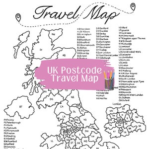 UK REISEKARTE | perfekt für einen Reisebegeisterten | handillustrierte Landkarte | Ausmalen in Postleitzahlen Reisekarte | pdf digitaler Download