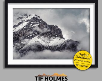 Cascade Mountain in Clouds | Mînî hrpa mountain where the water falls wall art (digital download - JPG)