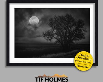 Big Moon Rising | dark full moon spooky wall art (digital download - JPG)