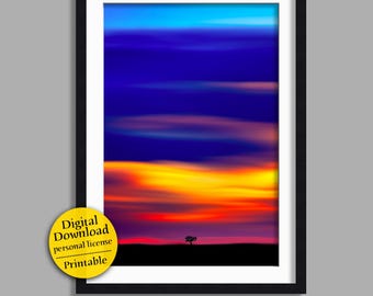 Solitary Tree | colorful and vivid sunset sky with tree wall art (digital download - JPG)
