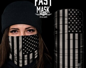 Blacked Out USA Flag - Fast Mask Neck Gaiter Face Mask, Ski Mask, Tube Face Mask, Motorcycle Neck Warmer, Polyester Bandana with SPF 40