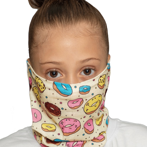 Kids MMMMM Donuts - Fast Mask Neck Gaiter Face Mask, Ski Mask, Tube Face Mask, Motorcycle Neck Warmer, Polyester Bandana with SPF 40