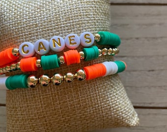 University of Miami UM Beaded Bracelet Stack, College Football, Game Day Accessories, Sports Jewelry
