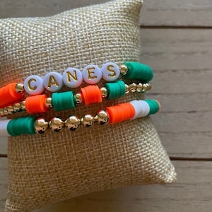 University of Miami UM Beaded Bracelet Stack, College Football, Game Day Accessories, Sports Jewelry