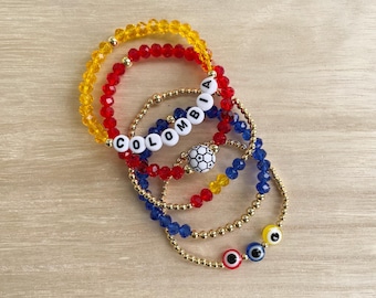 COLOMBIA bracelet stack, COL bracelet, Country bracelet, Soccer team bracelet, Soccer spirit, Beaded bracelets, National team jewelry