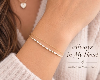 Miscarriage gift, sympathy gift loss off father mother, Morse code dainty gold bracelet, Personalized beaded name word letter jewelry