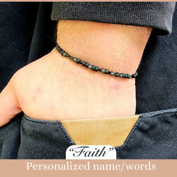 Mens morse code Christian bracelet, personalized beaded name Jesus jewelry, Adult baptism confirmation gift for him, teen teenage boy gifts