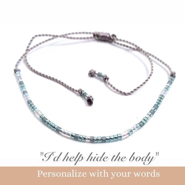Personalized Morse Code bracelet, Funny best friend female gift, Custom beaded name word jewelry, adjustable long distance friendship gift